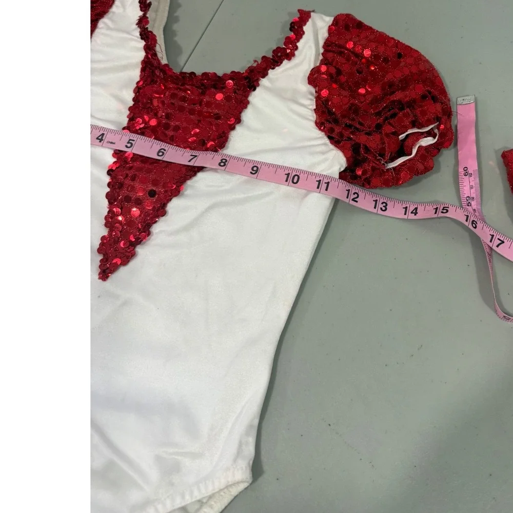 Vintage Kids Red White Sequin Dance Costume Leotard Skirt Set MC Medium Child